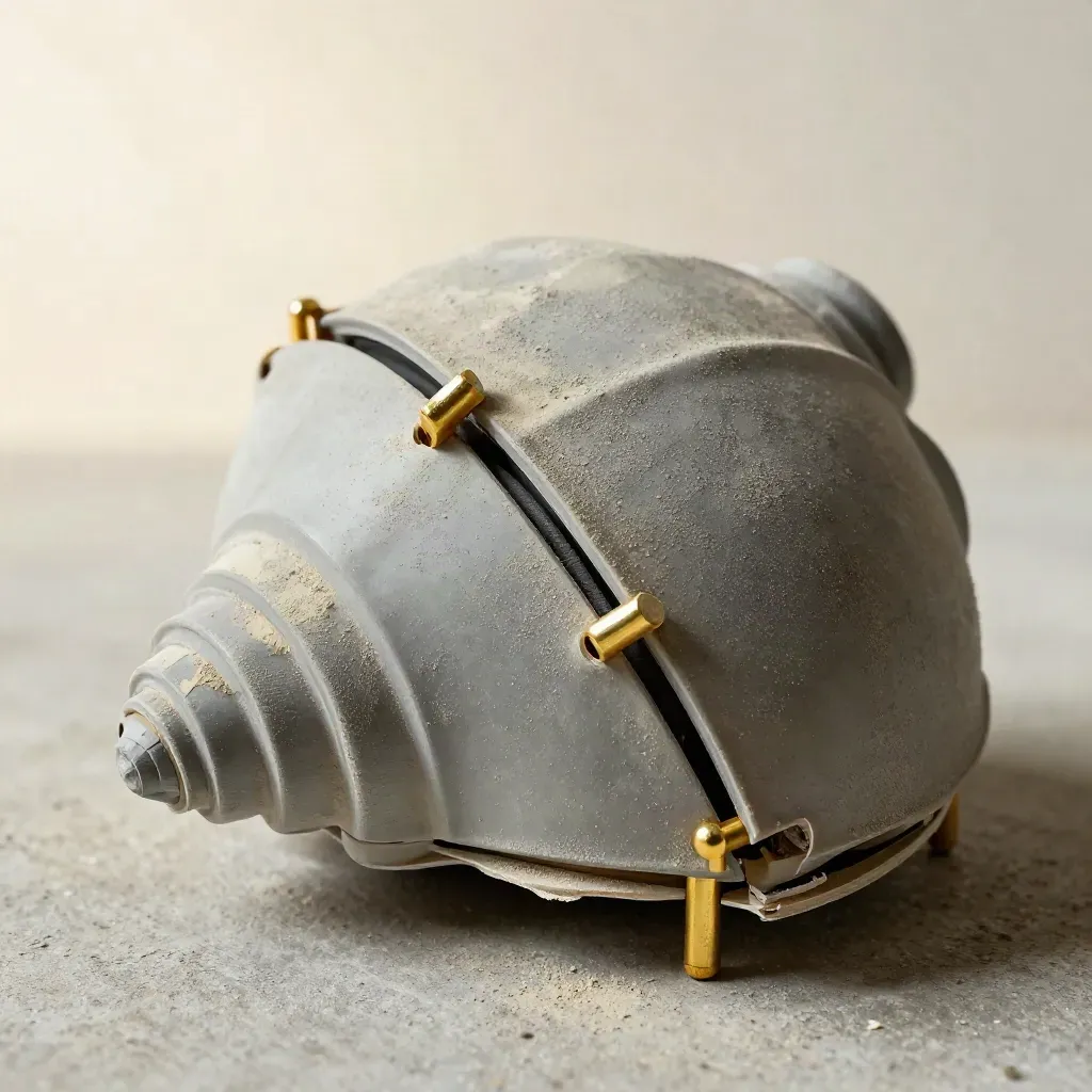 3D-printed prototype shell with brass standoffs and foam inserts on a graphite work surface.